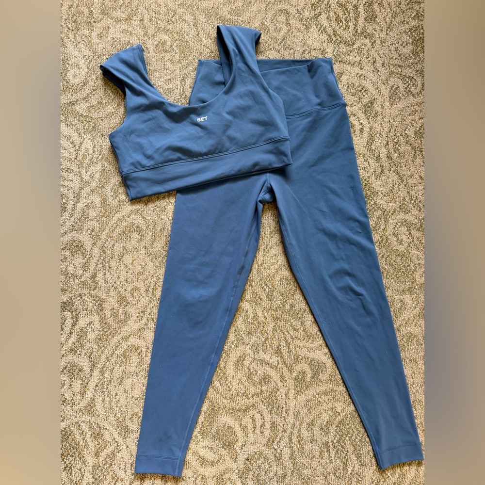 SET Active River Blue Cap Sleeve Top & Leggings Set